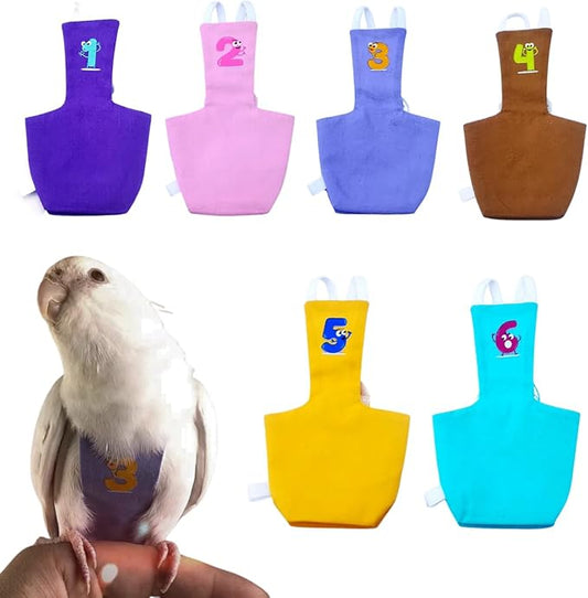 Bird Diaper Protective Parrot Nappy - 6 Pack, Reusable Flight Suit with Waterproof Inner Layer, Washable Cute Urine Wet Suit for Cockatiel Conure Macaw Lovebird (2XL)
