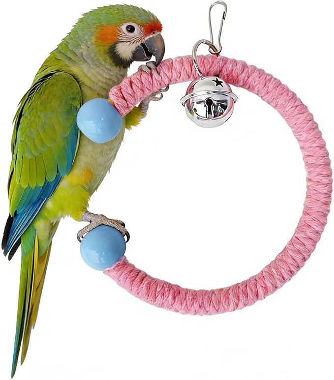 Colorful Circular Bird Swing,Bird Rope Chewing Toys Parrot Cage Bite Toys (Small Half-Round Pink)