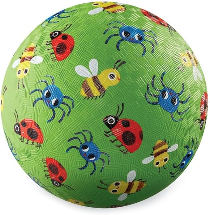 Crocodile Creek Playground Ball - Durable Rubber Ball for Kids Ages 3 and Up - Bouncy Inflatable Ball for Kickball, Indoor Games, and Outdoor Sports - PVC-Free - Bugs and Spiders - 5-inch Diameter