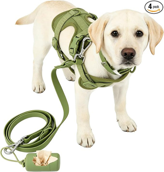 4-in-1 No Pull Dog Harness Set with Collar, Leash, Poop Bag, Adjustable, L