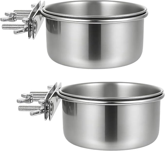 Stainless Steel Bowls for Birds, Bird Food Water Bowl, Bird Cage Water Food Bowl Coop Cup with Clamp Holder for Parrots Cockatiel Budgies Parakeet Lovebird