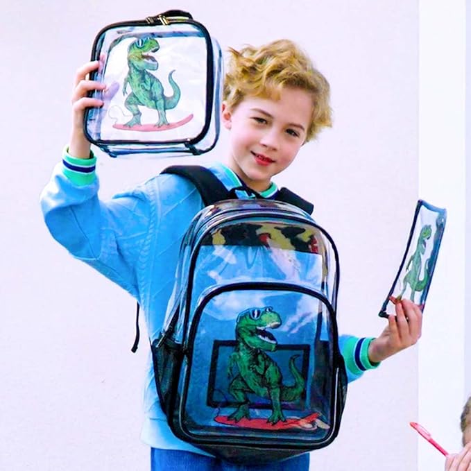 Clear Backpack for Girls and Boys, Kids Transparent Bookbag, 3PCS Cute See Through School Bag for Elementary Prechool