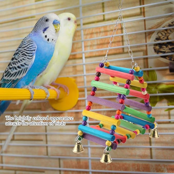 Parrot Swing, Bird Parakeets Wooden Toys Foraging Wall Hanging Standing Toy Climbing Hammock Swing Colorful Chewing Ladder Bird Cages Perch Accessories Lovebirds Finch Budgerigars Cockatiel Mynah