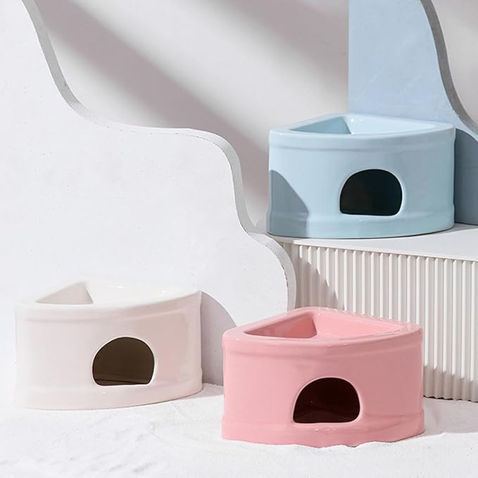 Ceramic Hamster Hideout House - Multifunctional Small Pet Cave with Feeding Bowl, Durable Habitat for Hamsters, Gerbils, Mice, Lemmings, All-Season Pet Bed & Hideaway (A)