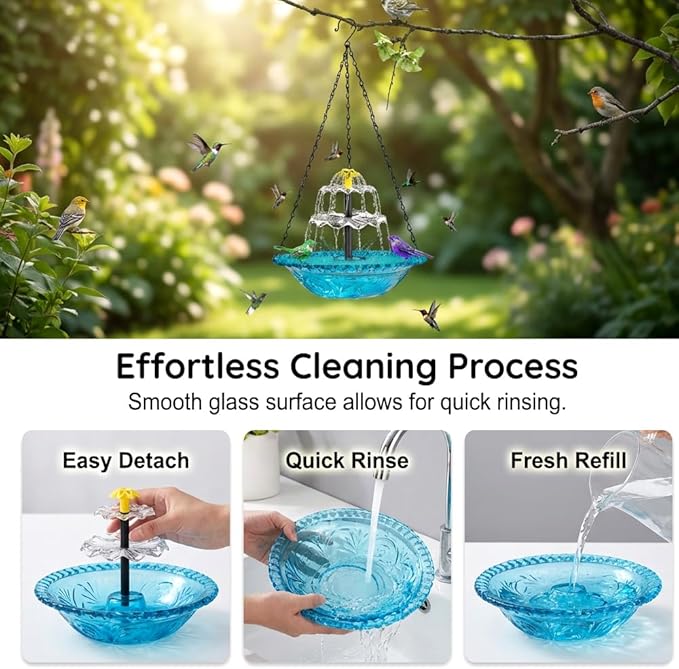 Solar Cascade Hanging Bird Bath Fountain, New Hanging Bird Bath with Flowing Water, Bird Bath Fountain Decorative Garden Yard Patio for Outdoor (Gray)