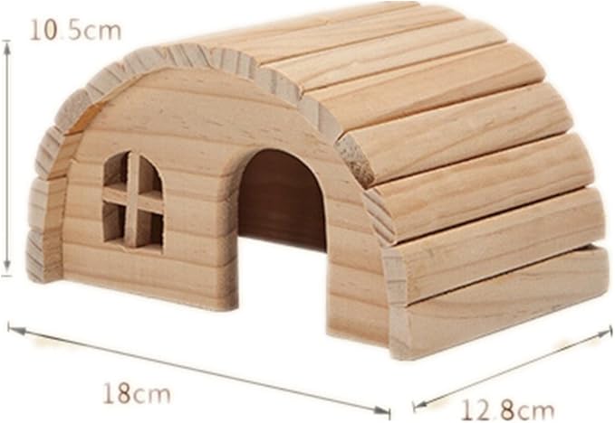 Natural Chewable Hamster Hideout Wooden Hut Lovely Fairy House for Dwarf Hamsters, Small,(7 x 5 x 4 inch)