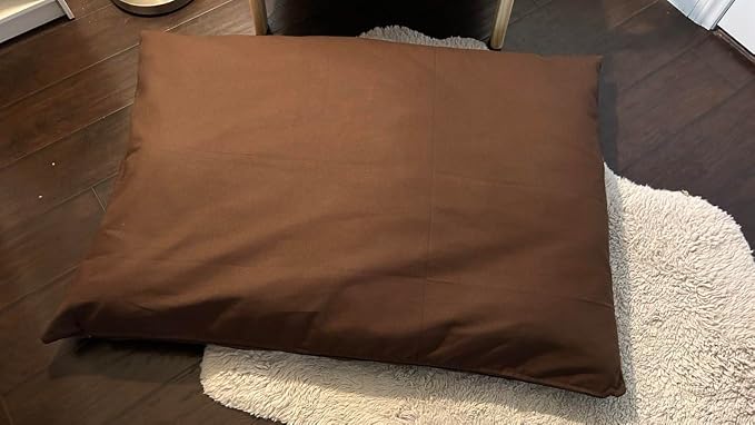 Natural Cotton Canvas Dog Bed – Raw Cotton Filled Pet Cushion Insert, Breathable Eco-Friendly Dog Mattress, Durable Washable Cover with Zipper (Dark Brown, Small 36"x22"x3")