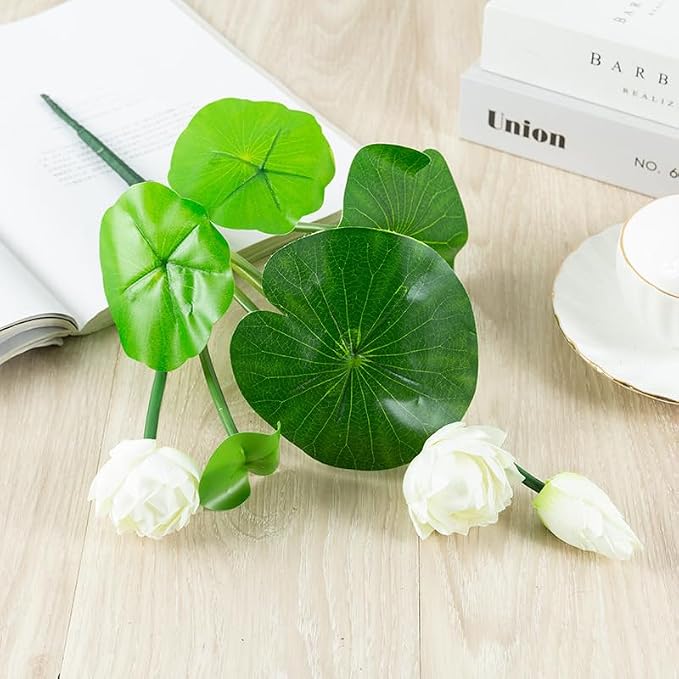 17" Artificial Flower Water Lily,Water Lily Plants for Ponds Small,Silk Flowers Plastic Flowers Lotus for Fish Tank Decoration Home Garden Wedding Arrangement Decor (3, White)