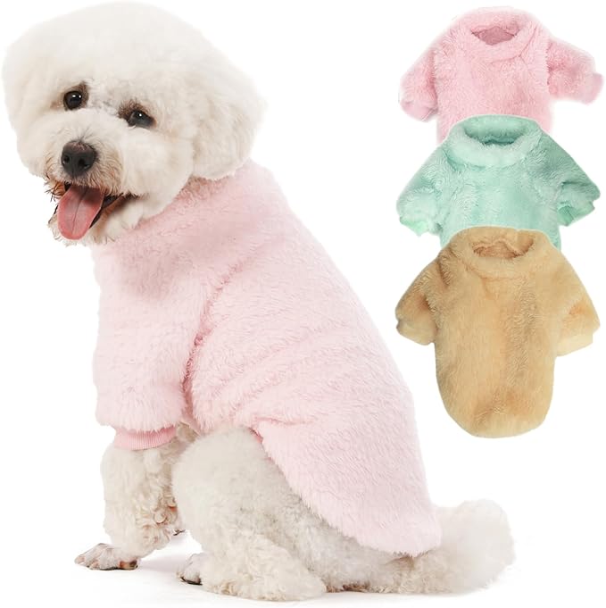 Dog Sweater, 3 Pack Dog Sweaters for Small Dogs, Dog Clothes for Small Dogs Girl Boy, Ultra Soft and Warm Puppy Sweater Dog Coat for Winter Christmas (Lt Pink+Lt Green+Lt Yellow, XX-Large)