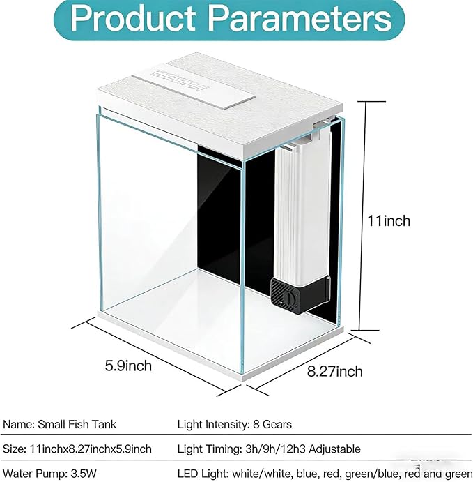Pronetcus 2 Gallon Glass Betta Fish Tank with Heater Filter and Light, Self-Cleaning Small Aquarium Starter Kits