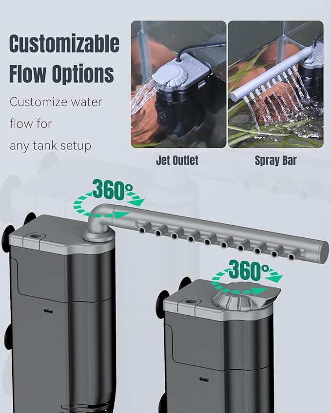 Pawfly Aquarium Filter, 3 W Small Fish Tank Filter, Internal Submersible Aquarium Filter with Foam & Adjustable Water Pump, Quiet Filter for 8-20 Gallon Fish Tanks