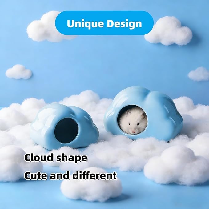 Cloud-Shaped Ceramic Hamster Hideout Cool Summer Cute Guinea Pig Bed House for Dwarf Hamsters, Mices, Gerbils (Blue,XL)