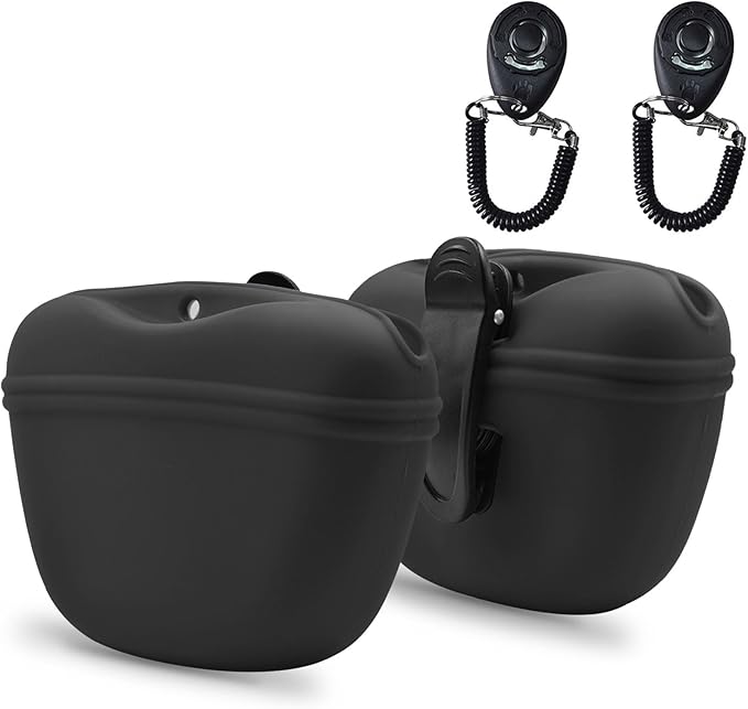 AUDWUD Silicone Dog Treat Pouch,with Dog Training Clicker,Clip on Portable Training Container,Convenient Magnetic Buckle Closing and Upgraded Waist Clip for Enhanced Stability