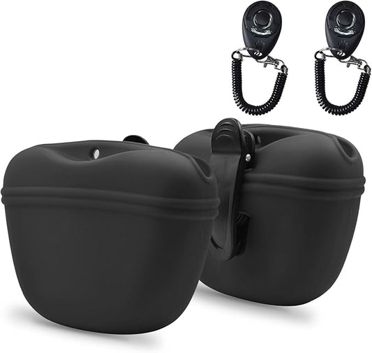 AUDWUD Silicone Dog Treat Pouch,with Dog Training Clicker,Clip on Portable Training Container,Convenient Magnetic Buckle Closing and Upgraded Waist Clip for Enhanced Stability