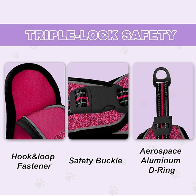 Cat Harness and Leash Set,Escape Proof Kitten Harness,Step in Adjustable Soft Lightweight,Easy Control,Reflective Strips Comfortable for Walking Travel(Pink/Black,M)