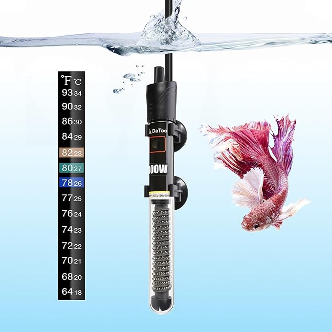 DaToo Mini Aquarium Heater 100W Small Fish Tank Heater 100 Watt with Free Thermometer Sticker(100W)