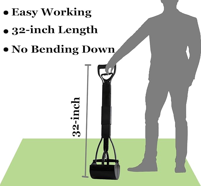 ienjoyed 32" Dog Pooper Scooper for Small Dog to Large Dog, Heavy Duty Dog Poop Scooper for Yard & Walks, Durable Double Spring Clamp, Simple One Step Assembly (Black)