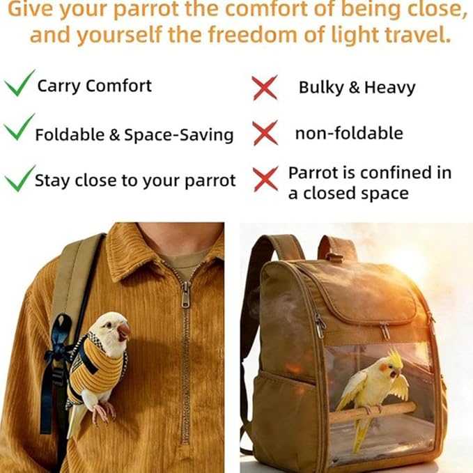 Bird Travel Carrier, Portable Bird Bag with Escape Resistant Outdoor Harness Vest for Small Medium Parrots, Cockatiel, Budgie, Ideal for Travel and Outdoor Adventures (L) (10cm)