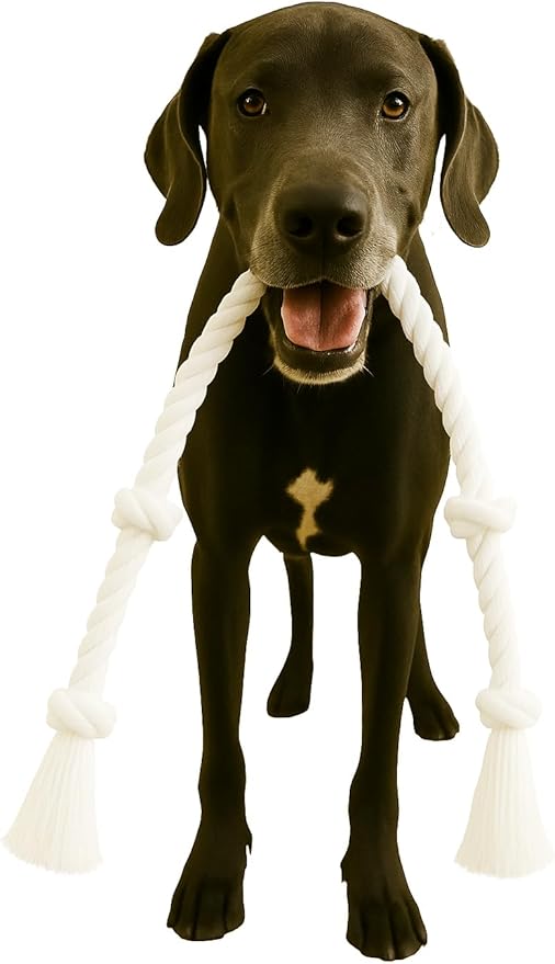 35" Dog Rope Tug Toy – 5-Knot Cotton Rope, Perfect Balance for Tug & Chew, Durable Interactive Toy for Medium & Large Dogs (22–88 lbs), Indoor & Outdoor, Washable, White