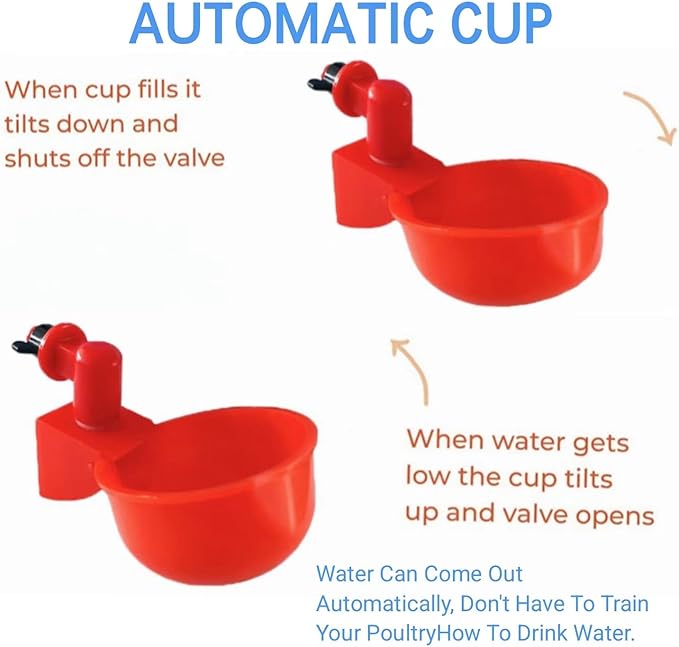 Professional Chicken Waterer Cups, 8pcs Large Chicken Water Feeder, Automatic Chicken Water Dispenser, Poultry Drinker Set, Solution for Various Poultry Watering with Matching Drill