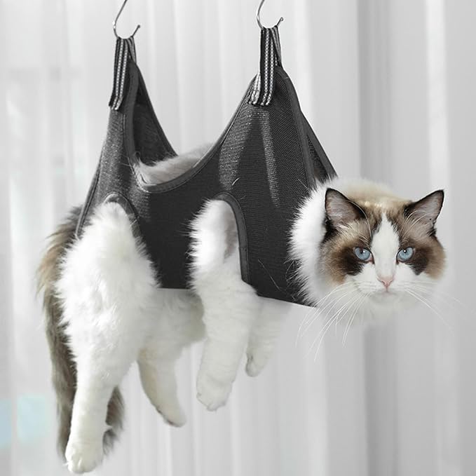 Cat Grooming Hammock Harness, Multifunctional Comfortable Pet Grooming Sling with Hook and Loop Fastener, for Brushing Nail Trimming Teeth Ear Cleaning at Home (S)