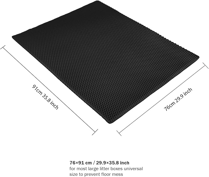 Large Cat Litter Mat, 29.9'' x 35.8''Inch, Double Layer Waterproof Proof Litter Box mat, Non-Slip Design, Easy to Clean, Black Cat Litter Trapping Mat