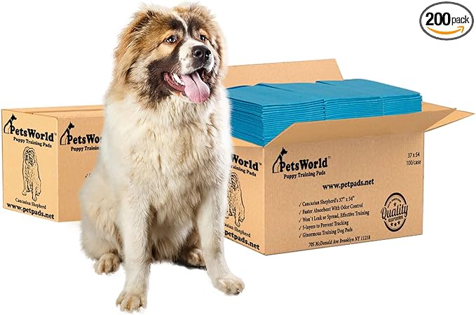 PetsWorld Enormous Dog Pee Pads 37"x54" 200 Count – XXXL Pet Pee Pads for Giant Dogs & Pets, Heavy Duty Leak-Proof Dog Training Pads, Super Absorbent Quick-Dry Potty Pads with Adhesive Tabs
