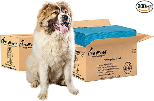 PetsWorld Enormous Dog Pee Pads 37"x54" 200 Count – XXXL Pet Pee Pads for Giant Dogs & Pets, Heavy Duty Leak-Proof Dog Training Pads, Super Absorbent Quick-Dry Potty Pads with Adhesive Tabs