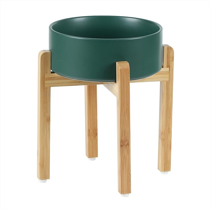 Havniva Ceramic Raised Dog Bowl Set, Elevated Dog Bowl with Stand, Food and Water Bowl for Large Breed Dogs, Weighted Pet Dishes(8.2'',60oz, Green)