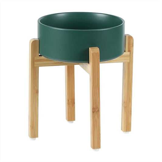 Havniva Ceramic Raised Dog Bowl Set, Elevated Dog Bowl with Stand, Food and Water Bowl for Large Breed Dogs, Weighted Pet Dishes(8.2'',60oz, Green)