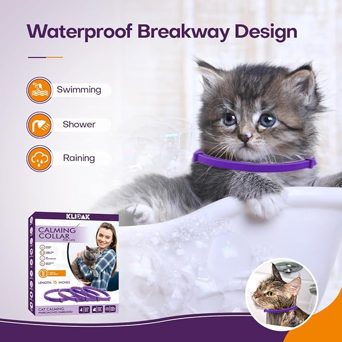 Calming Collar for Cats with Pheromone 4 Pack Cat Calming Collars to Reduce Anxiety & Scratching 30 Days Long-Lasting, Waterproof Cat Calming Collar for Indoor & Outdoor Adjustable Cat Calm Collars
