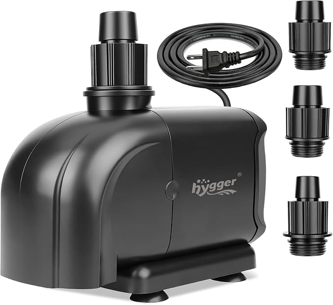 hygger 2-in-1 666GPH Submersible Pump 45W,Side and Bottom Suction Fountain Water Pump with 9.8ft High Lift,Quick Water Change with 4 Interchangeable Nozzles for Aquarium, Fish Tank, Hydroponics,Pond