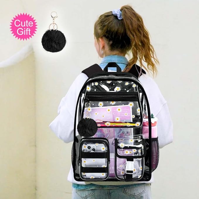 CCJPX 3Pcs Clear Backpack for Girls, School Transparent Bookbag, Heavy Duty See Through Backpacks for Teens Elementary
