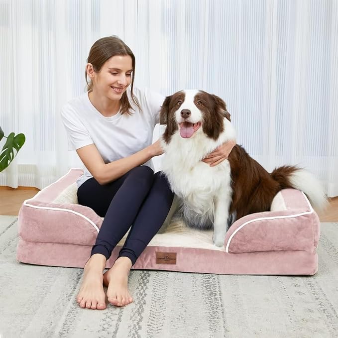 Comfort Expression Orthopedic Dog Bed for Extra Large Dogs 45x35 Inch, Waterproof Supportive Egg Crate Foam XL Pet Bed with Removable Bolsters, Dog Couch with Washable Cover & Non-Slip Bottom, Pink