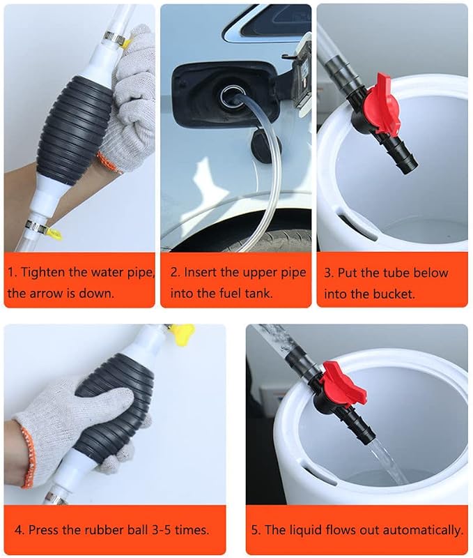 Multifunction Liquid Sucker Pump, Manual Fuel Transfer Pump Gasoline Siphone Hose, Portable Siphon Pump For Gasoline Diesel And Other Liquid Water, with 3.2/6.5/9.8ft Siphon Hose. (3.2 ft)