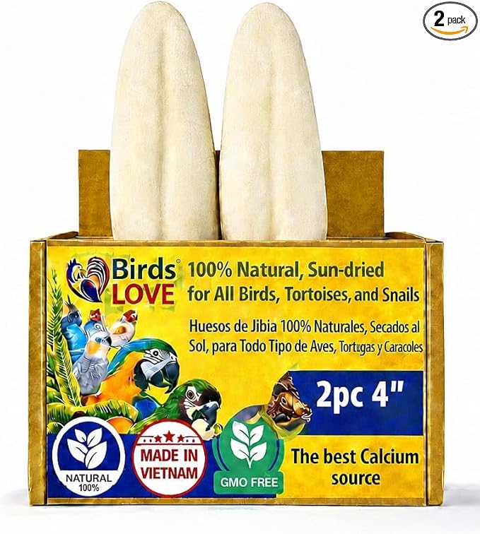 Birds LOVE 3.5-4″ Cuttlebone for Birds – 100% Natural Sun-Dried Calcium & Beak Conditioning Supplement for Parakeets, Budgies, Cockatiels, Finches & Canaries – 2 Pack with Holder – Made in Vietnam