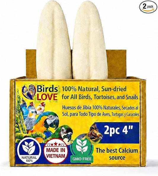 Birds LOVE 3.5-4″ Cuttlebone for Birds – 100% Natural Sun-Dried Calcium & Beak Conditioning Supplement for Parakeets, Budgies, Cockatiels, Finches & Canaries – 2 Pack with Holder – Made in Vietnam
