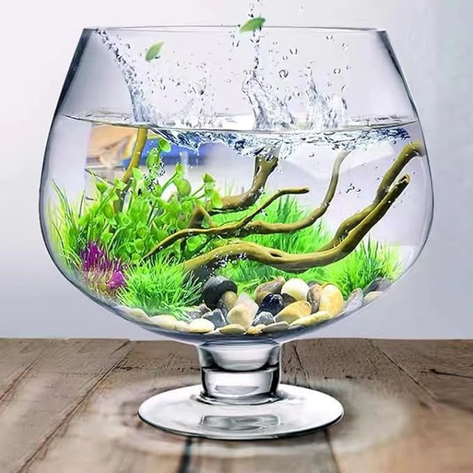 UKCOCO Elegant Glass Fish Bowl: Multi-Functional Betta Fish Tank, Desktop Goldfish Aquarium - Clear Glass Vase for Home Office Decor, 7.47 Inch