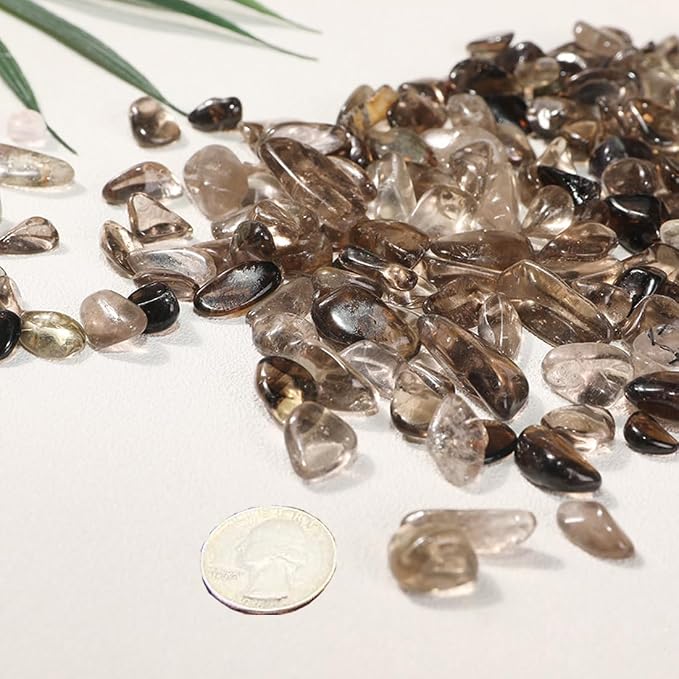 Erliway Natural Smoky Quartz Tumbled Chips Crushed Crystal Stone, 7-9mm | Polished Healing Crystal Chips Healing Reiki Crystal Jewelry Making Home Decoration, Aquarium, Vase Fillers, Plants Décor