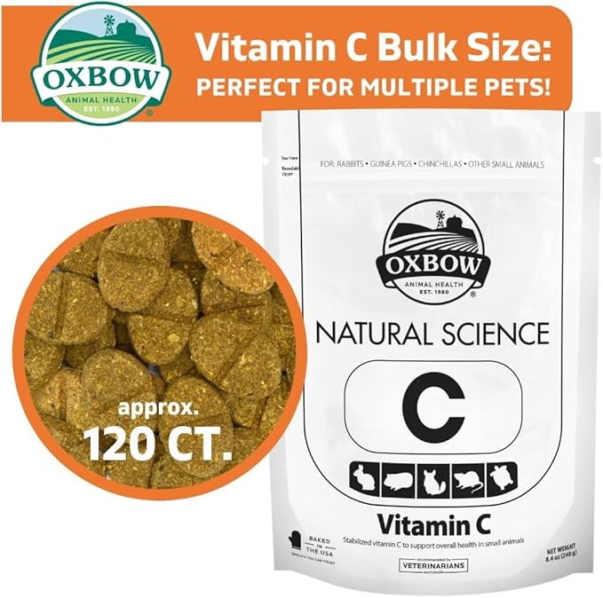 Oxbow Natural Science Vitamin C Tablets for Guinea Pigs, Rabbits & Chinchillas – Daily Immune Support Supplement, Timothy Hay-Based, Veterinarian Recommended, Made in USA, 8.4 oz (2 Pack)