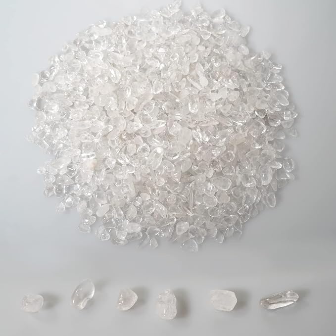 gemshan 2lb Clear Quartz Chips Natural Crushed Crystal Chip Bulk 7mm-9mm Tumble Healing Crystal Stone for Aquarium Vase Plant Decoration Jewelry DIY