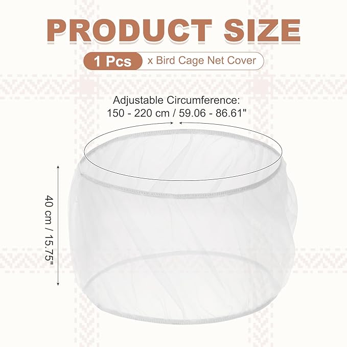 Bird Cage Seed Catcher, Bird Cage Net Cover Seeds Guard, Universal Birdcage Accessories, White, Circumference 59.1"-86.6", Height 15.7" for Parrot Cockatiel Enclosures