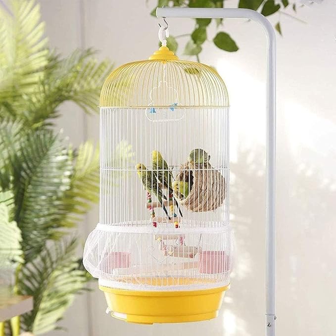4 Colors Ventilated Nylon Bird Cage Cover Shell Seed Catcher Pet Products Large Size Bird Cage Seed Catcher Seeds Guard Parrot Nylon Mesh Net Cover Stretchy Shell Skirt Traps Cage Basket Soft White