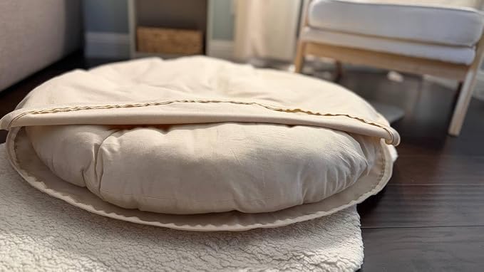 Natural 100% Cotton Canvas Round Dog Bed Cover Eco Friendly Durable Pet Bedding Dog Cushion Covers with Zippers Machine Washable Covers (Beige, Medium 28 Inches)