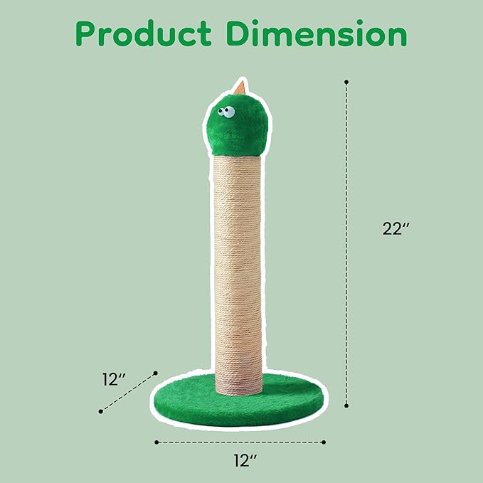 Cat Scratching Post 22'', Scratching Post with Extra Wide 12" Heavy Duty Base for Indoor Kitty, Scratching Post with Natural Sisal & Velvet Fabric for Small, Medium Cat, Green