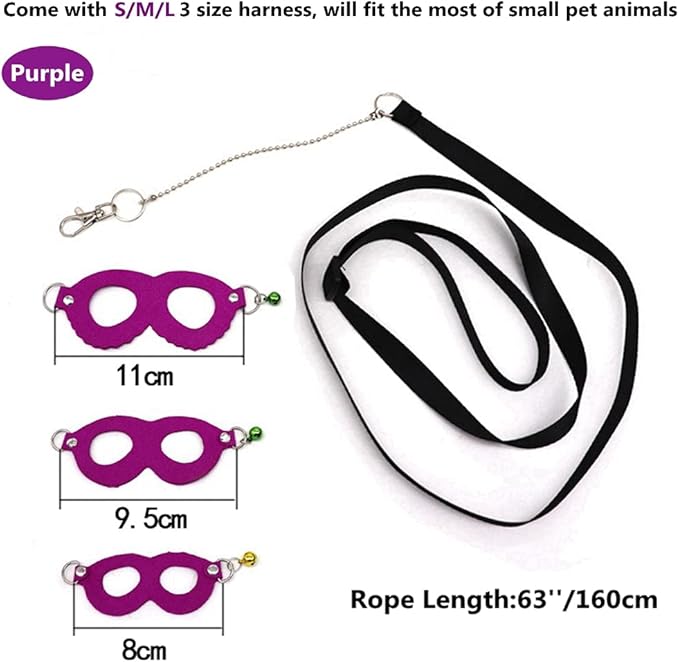 3 Pack Sugar Glider Harness and Leash Set - Adjustable Traction Rope Strap Anti-Biting Chain Rope, Small Animal Training Walking Vest Leash for Sugar Glider Squirrel Hamster Rat Birds Reptile (Purple)
