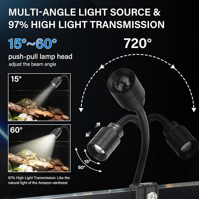 3W Fish Tank Light 3 Color Modes Clip on Aquarium Spotlight with Adjustable Focus Aquarium Focus Light with 10 Brightness Levels