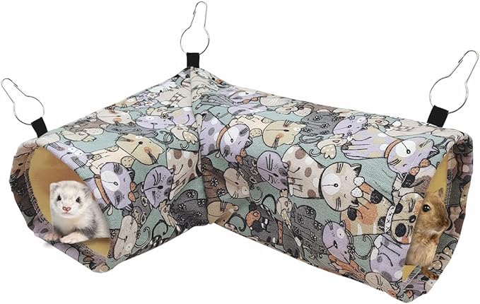 Guinea Pig Rat Corner Tunnel & Tubes Ferret Bunkbed Hammock, Guinea Pig Hideout for Hedgehog Piggy Hamster Hide, Small Animal Pet Toys and Cage Accessories (3.Corner Tunnel)