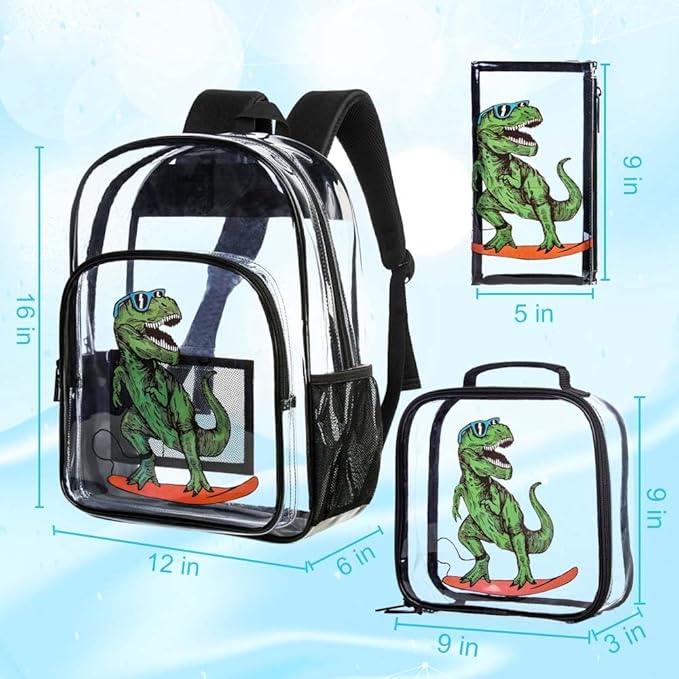 Clear Backpack for Girls and Boys, Kids Transparent Bookbag, 3PCS Cute See Through School Bag for Elementary Prechool