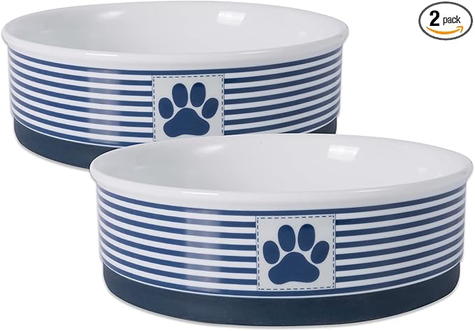 Bone Dry Paw & Patch Ceramic Pet Collection, Large Set, 7.5x2.4", Nautical Blue, (Pack of 2)